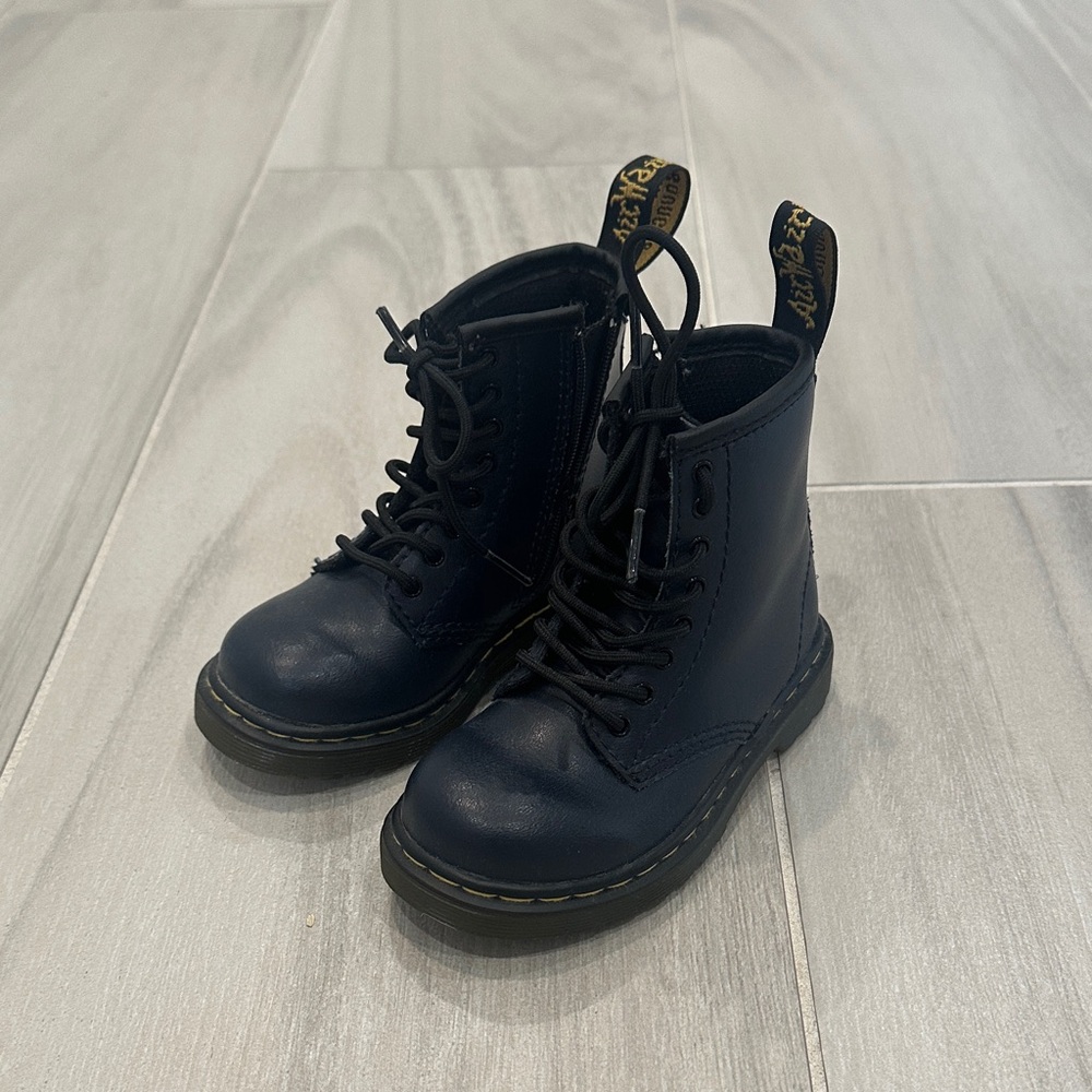 Dr. Martens Toddler Size 7 Navy Blue Leather 8-Eye Zip-Up Lace-Up Boots